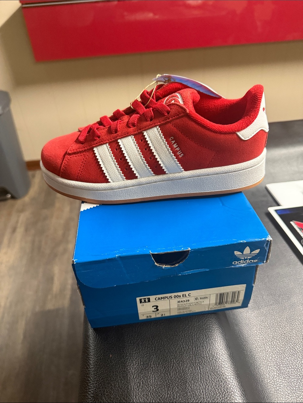 adidas Kids Red & White Campus Suede Sneakers